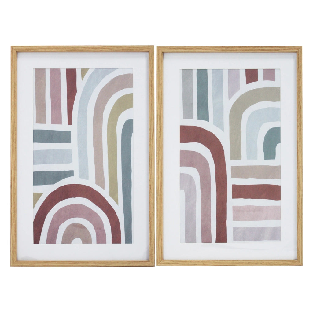 2 stampe Hispanohogar incorniciate geometriche multicolore 60x40x3