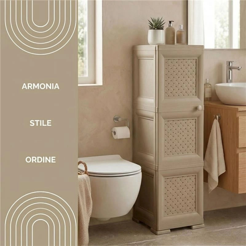 MOBILE 3 MODULI TALPA 40X43X125 CM CON ANTE TRAFORATE – CONTENITORE VERTICALE ORGANIZZAZIONE CASA PER INGRESSO E ZONA GIORNO