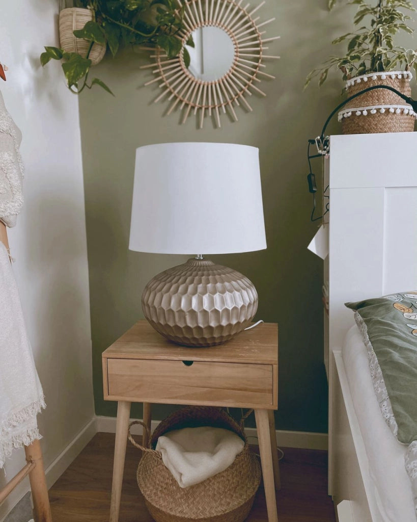 Lampada da Comodino dorato Base Rotonda Paralume Bianco abat jour