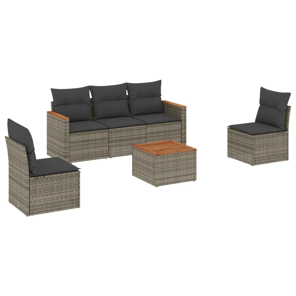 Set Divano da Giardino 6 pz con Cuscini-Sofa da Giardino-Divanetto da esterno Grigio in Polyrattan 713139