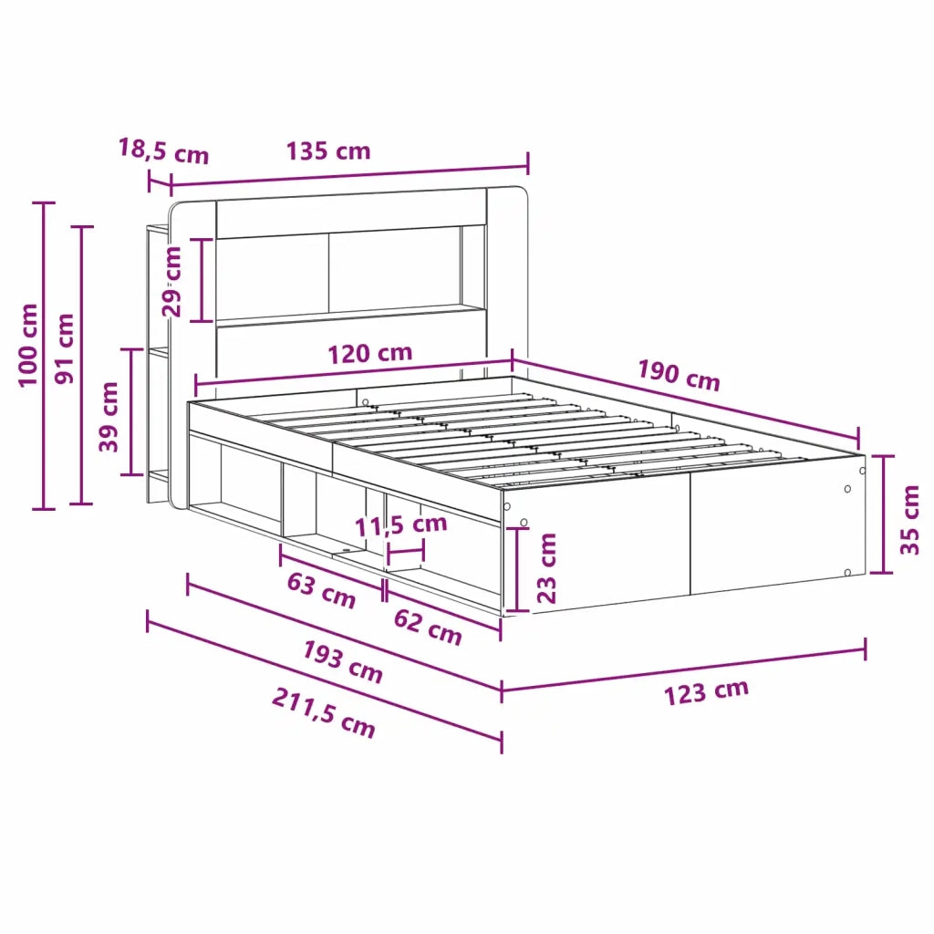 Telaio del letto con storage Rovere Artigianale 120 x 190 cm