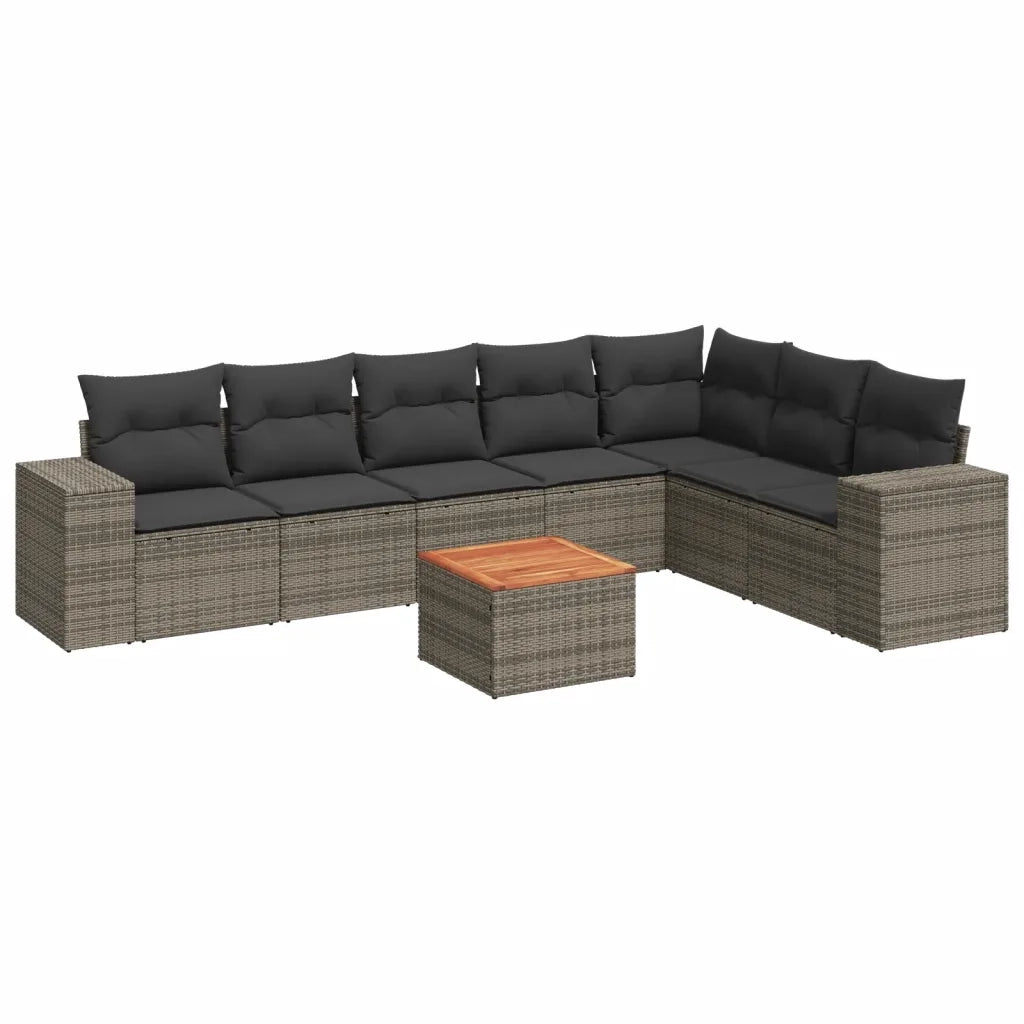 Set Divano da Giardino 8 pz con Cuscini Grigio in Polyrattan
