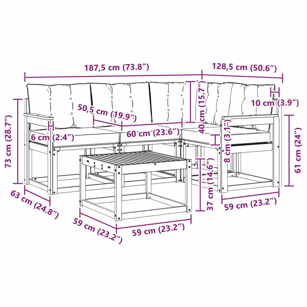 Set di divani da esterno con cuscino 5 pcs Bianco e Nero 3389446
