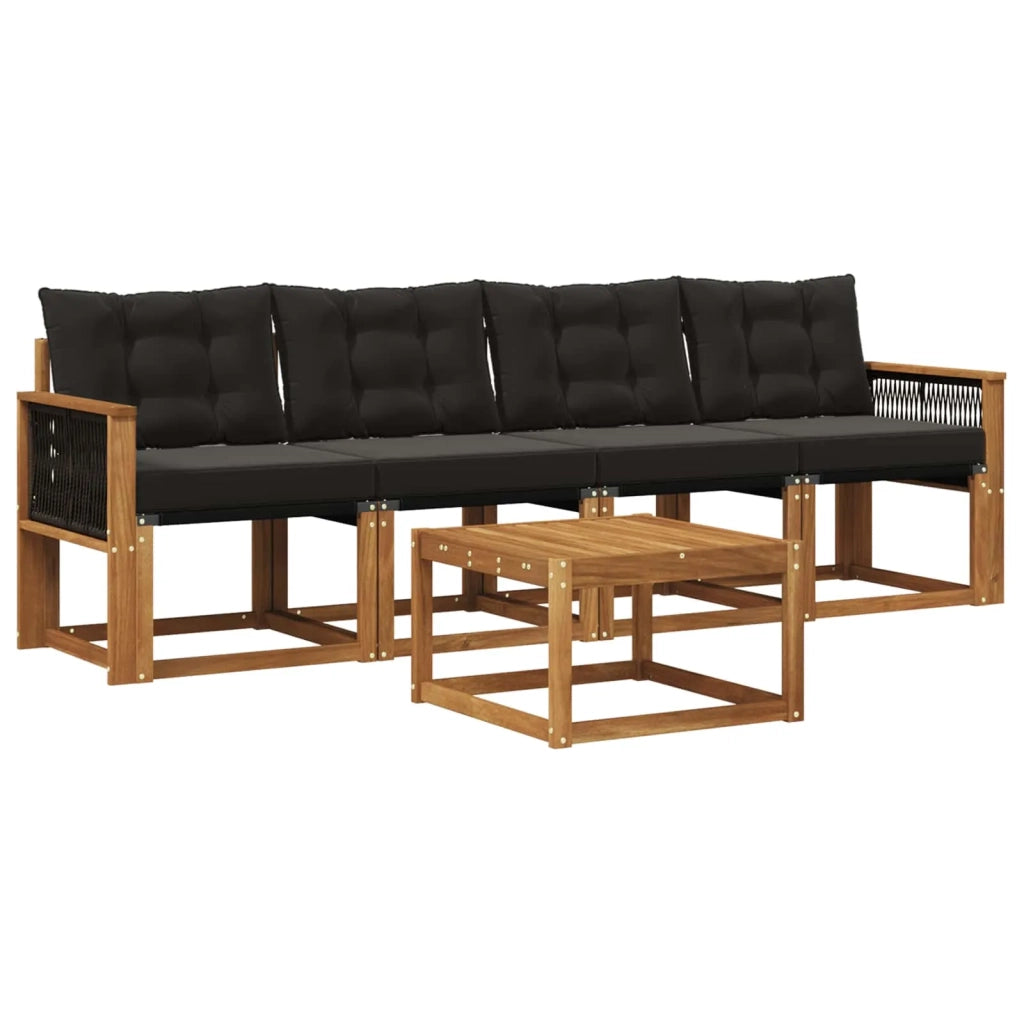 Set di divani da esterno con cuscino 5 pcs Naturale e Nero 3381760