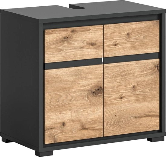 Cassettiera da bagno - organizzatore di stoccaggio - finitura in quercia Nox - corpo antracite - 60 cm x 55 cm x 34 cm - design moderno - legno di alta qualità - scelta eco-friendly