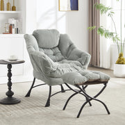 Fauteuil con pouf e tasca laterale in flanella con schienale ergonomico e struttura stabile in acciaio verde chiaro