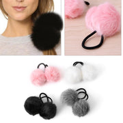 Trade Shop - Codino 2 Palle Palline Pon Pon Pelliccia Peluche A05 Colorato Elastico Ragazza -