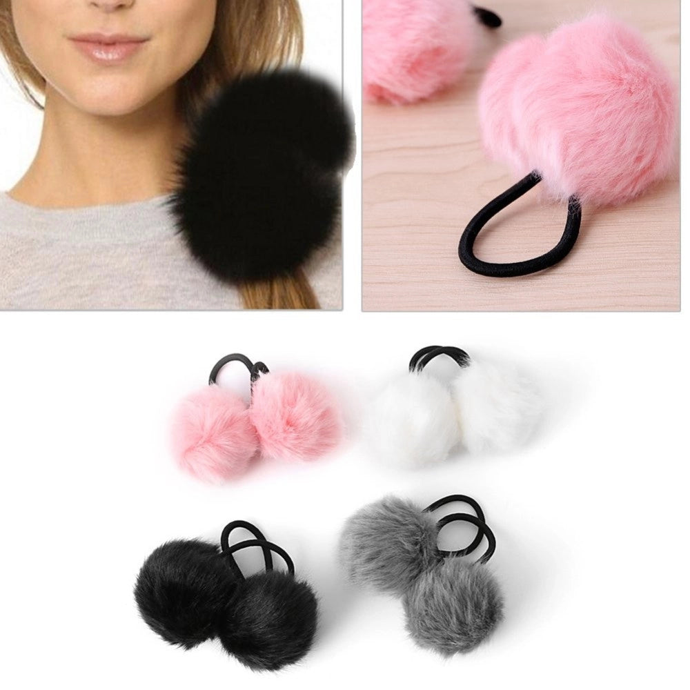 Trade Shop - Codino 2 Palle Palline Pon Pon Pelliccia Peluche A05 Colorato Elastico Ragazza -
