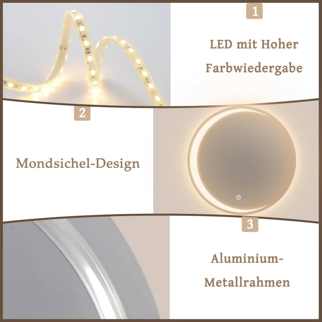 ZMH Specchio da bagno con illuminazione Specchio da parete moderno rotondo IP44 dimmerabile per il bagno