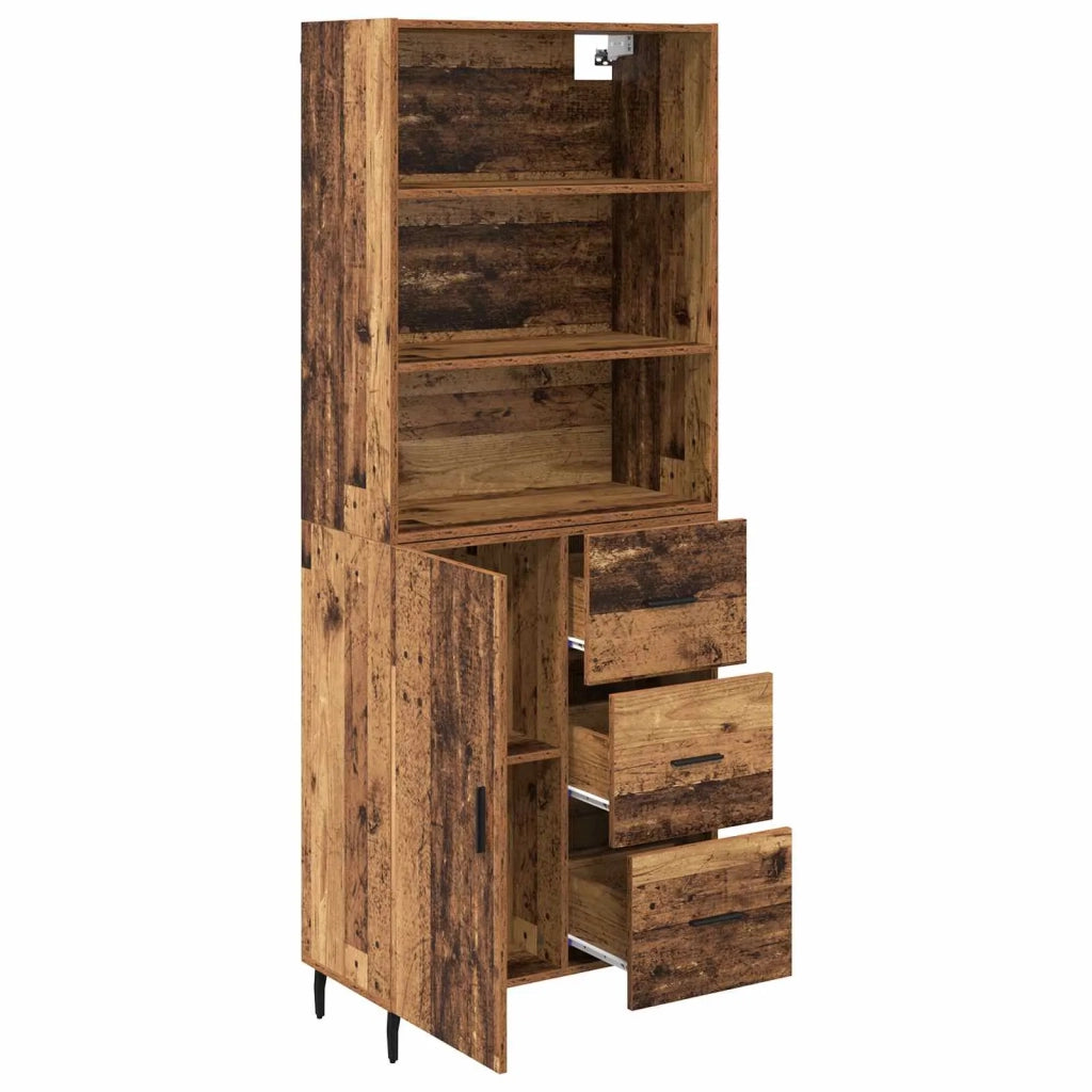 Credenza 2 pz-Set di 2 Buffet-Armadio da cucina Legno vecchio Legno Stratificato e Vetro 620191