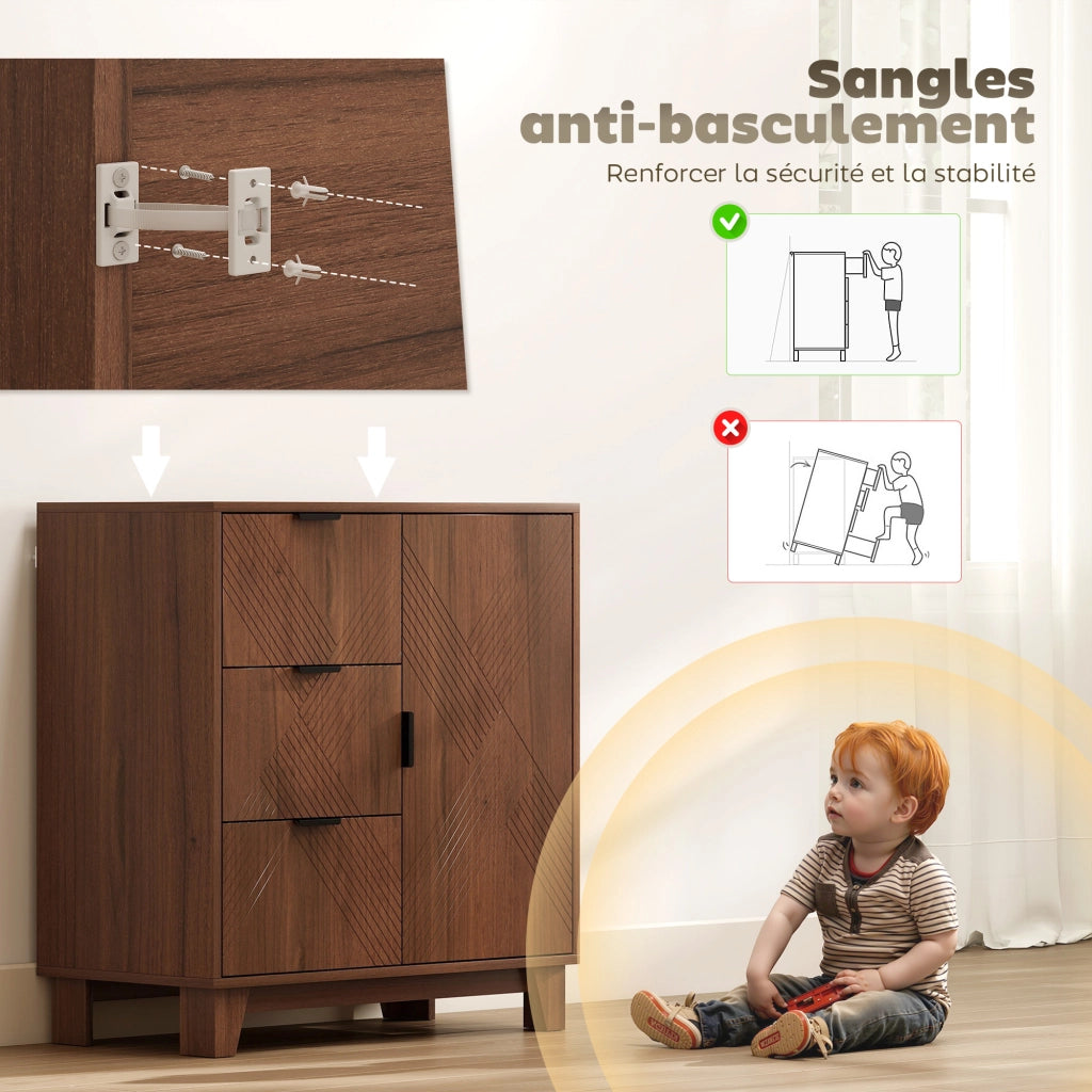 Buffet credenza con ante, 3 cassetti e ripiano regolabile ¨C zephmum ¨C marrone 75x39x80 cm