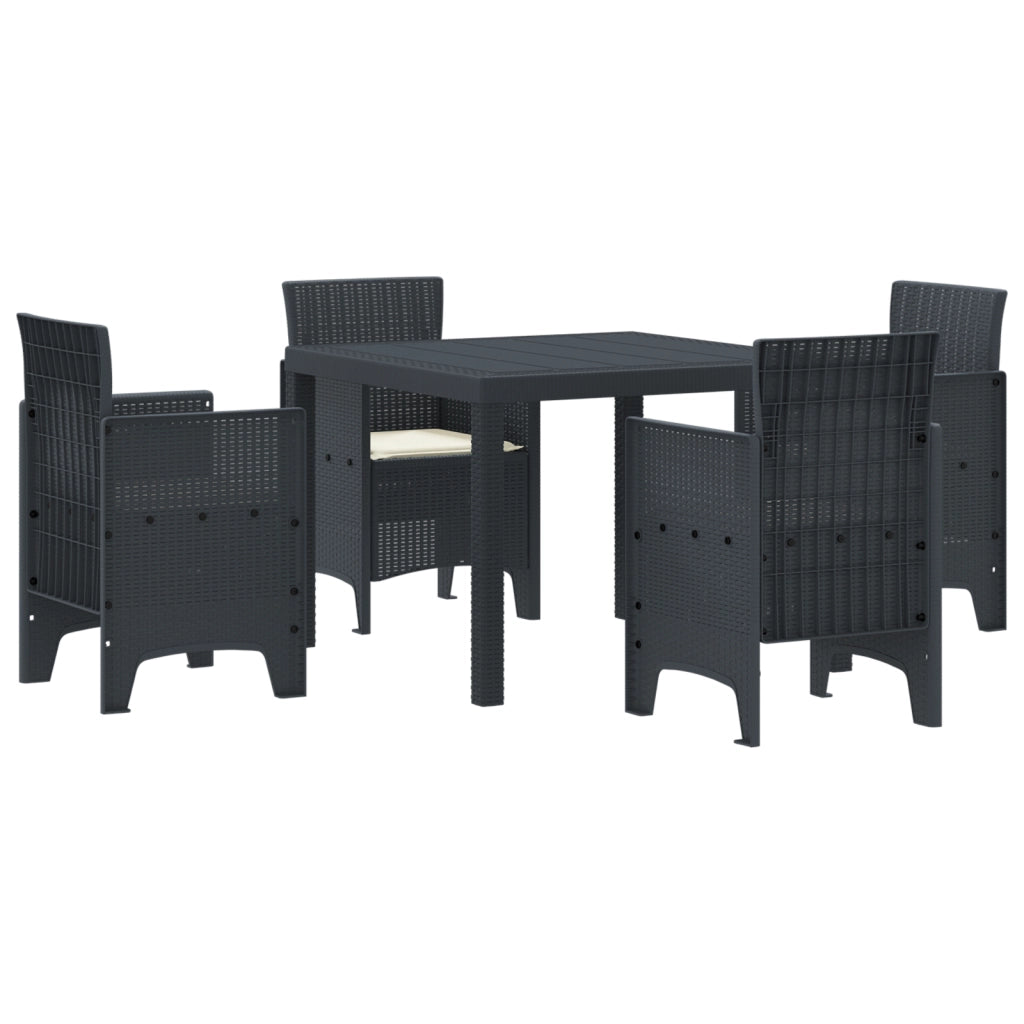 Set pranzo giardino 5 pezzi con cuscini antracite in polyrattan
