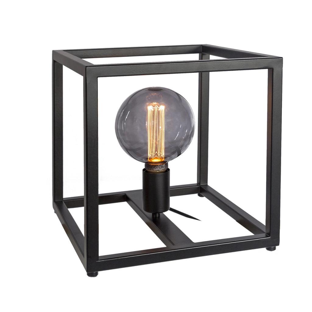 Lampada da tavolo T340 nera a cubo in metallo, 28 cm