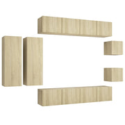 Set di mobili mobile credenza TV televisione soggiorno camera da letto soggiorno 8 pezzi rovere Sonoma multistrato marrone 02_0024348