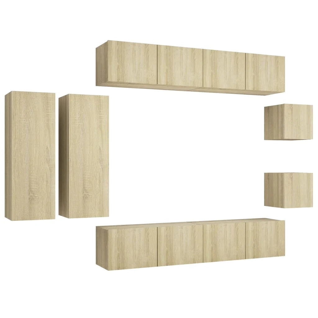 Set di mobili mobile credenza TV televisione soggiorno camera da letto soggiorno 8 pezzi rovere Sonoma multistrato marrone 02_0024348