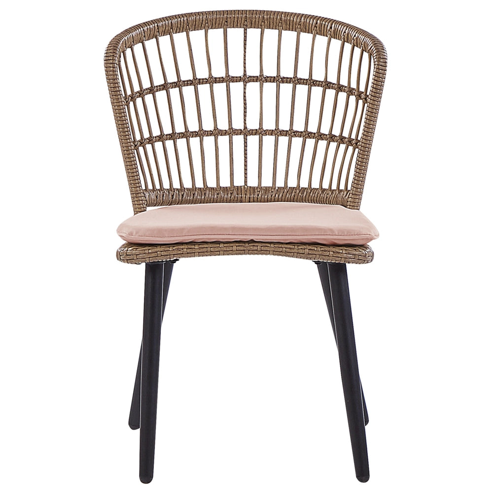 Set da giardino 6 posti in rattan sedie con cuscini di colore rosa e tavolo in vetro giardino terrazzo stile boho
