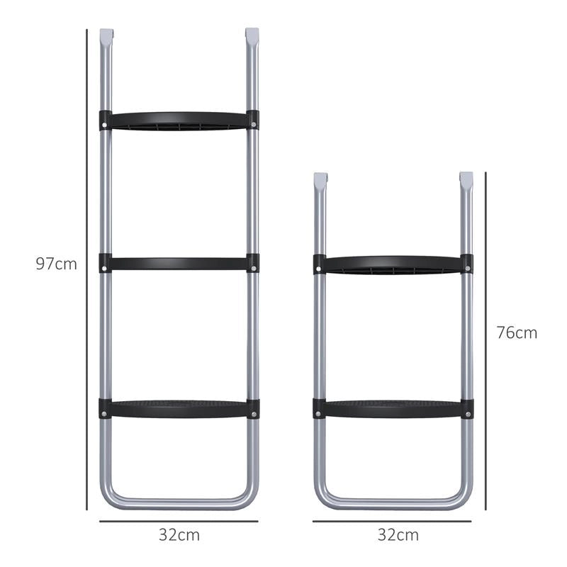 SCALETTA PER TRAMPOLINO ELASTICO REGOLABILE A 3 O 2 SCALINI IN ACCIAIO, 97X32CM, ARGENTO