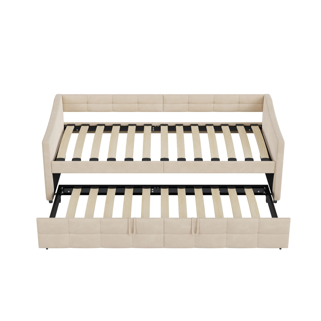 Divano letto matrimoniale 90x200cm;Estensibile in orizzontale;Non sollevabile;Velluto;Beige