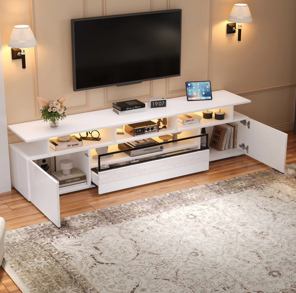 Mobile TV bianco lucido 180 x 38 x 45 cm con LED e 2 ante