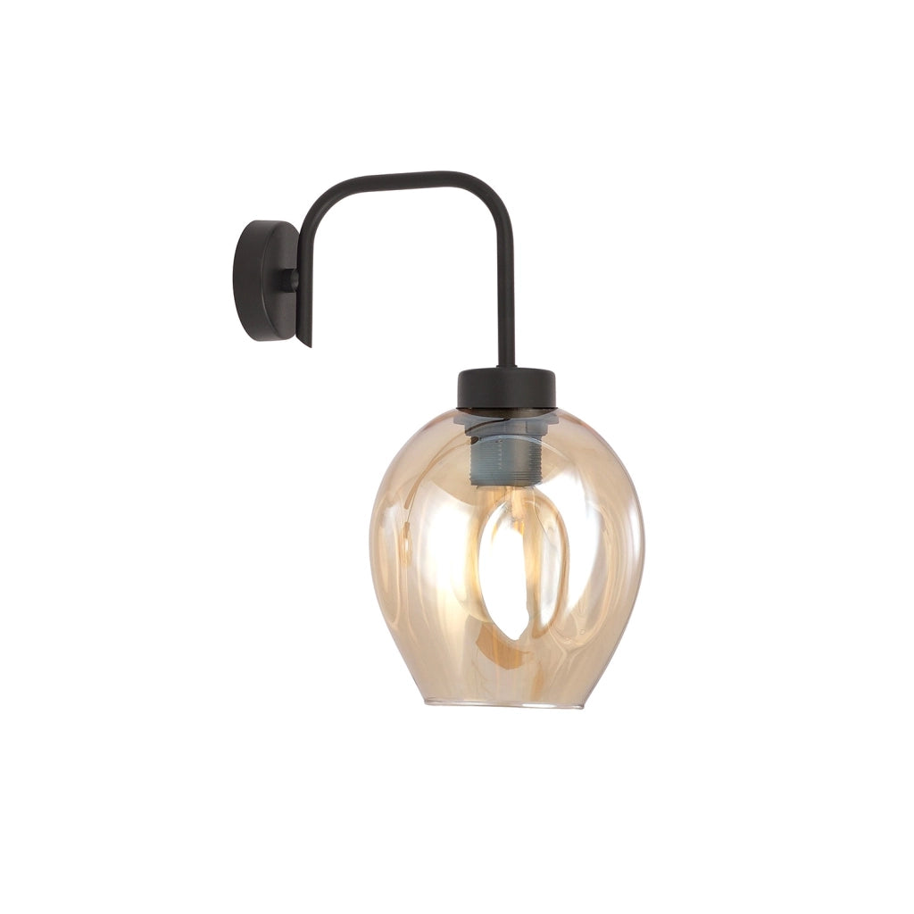 Applique Moderna 1 Luce Auriga In Accaio Nero E Vetro Ambra