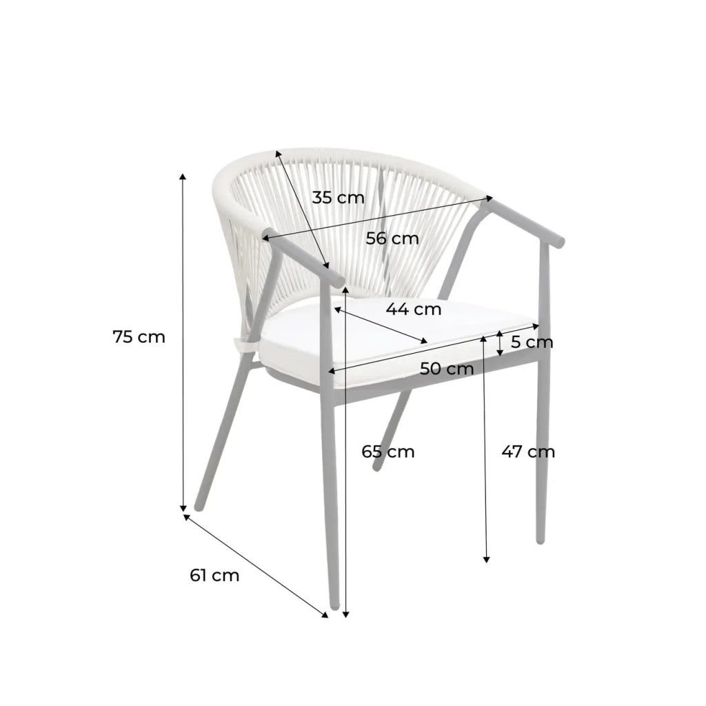 Set 4 sedie da giardino impilabili in acciaio e corde, nero