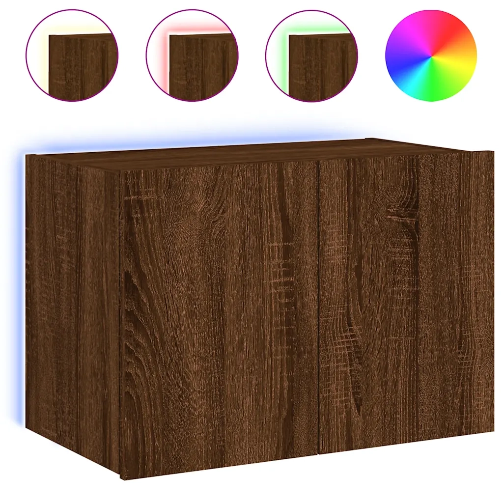 Mobile TV a Parete con Luci LED-Mobile TV a Muro Rovere Marrone 60x35x41 cm