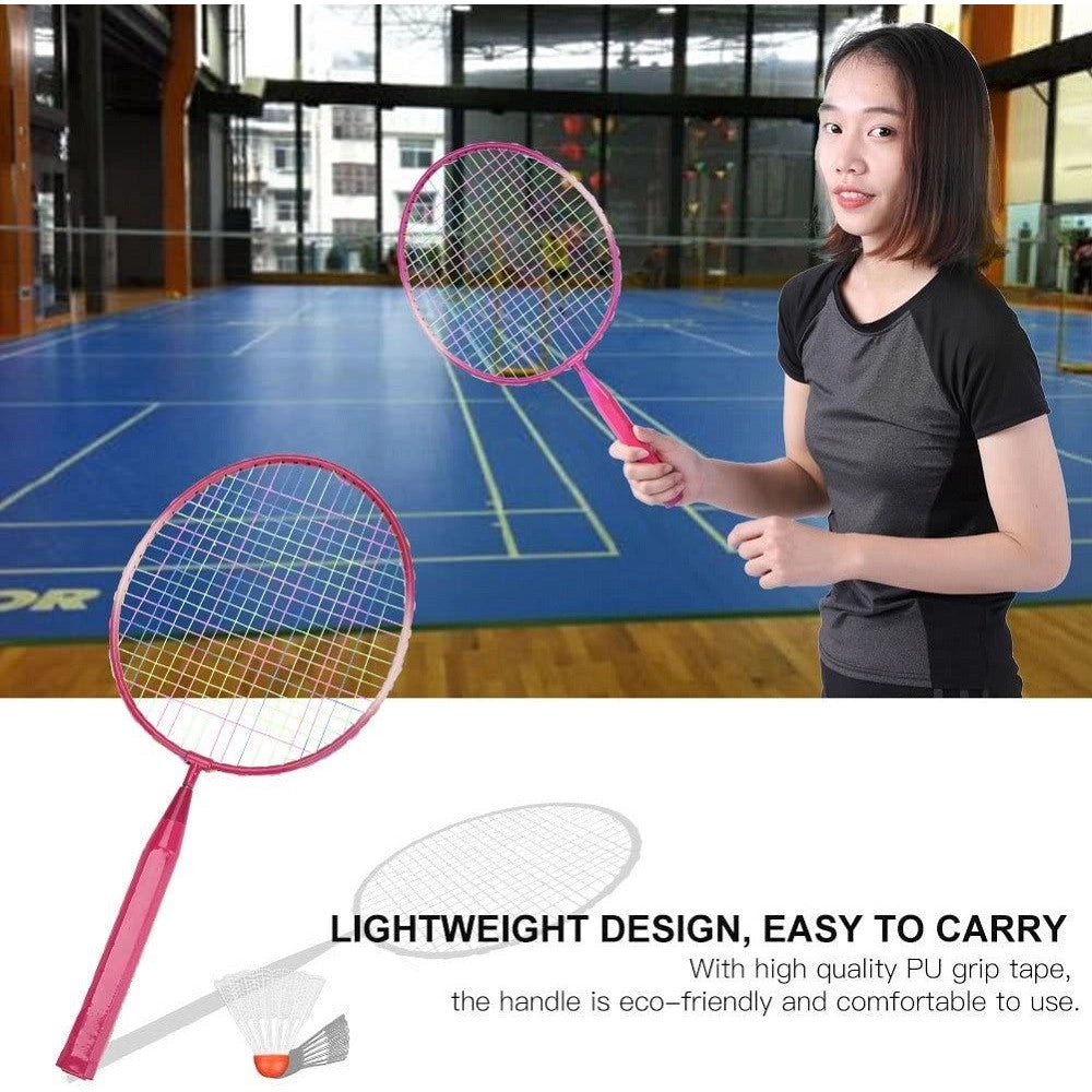 Trade Shop - Set Racchetta Badminton Palla Leghe Nylon Per Bambini Giocattoli All'aperto Rosa -