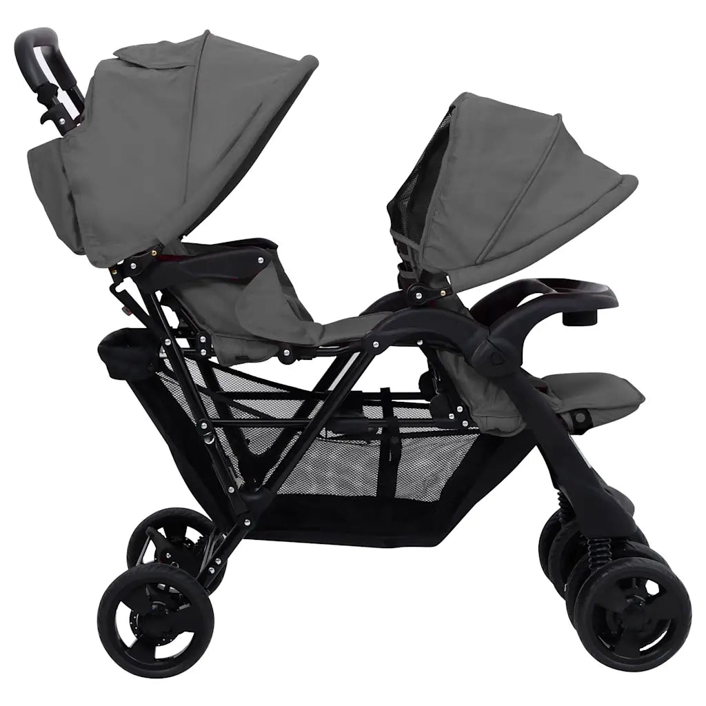 Passeggino Gemellare a Tandem Grigio Scuro in Acciaio 10348