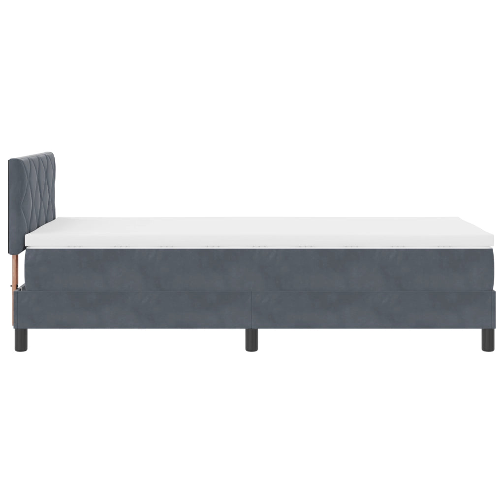 Letto Box Spring con Materasso Grigio Scuro Singolo in Velluto