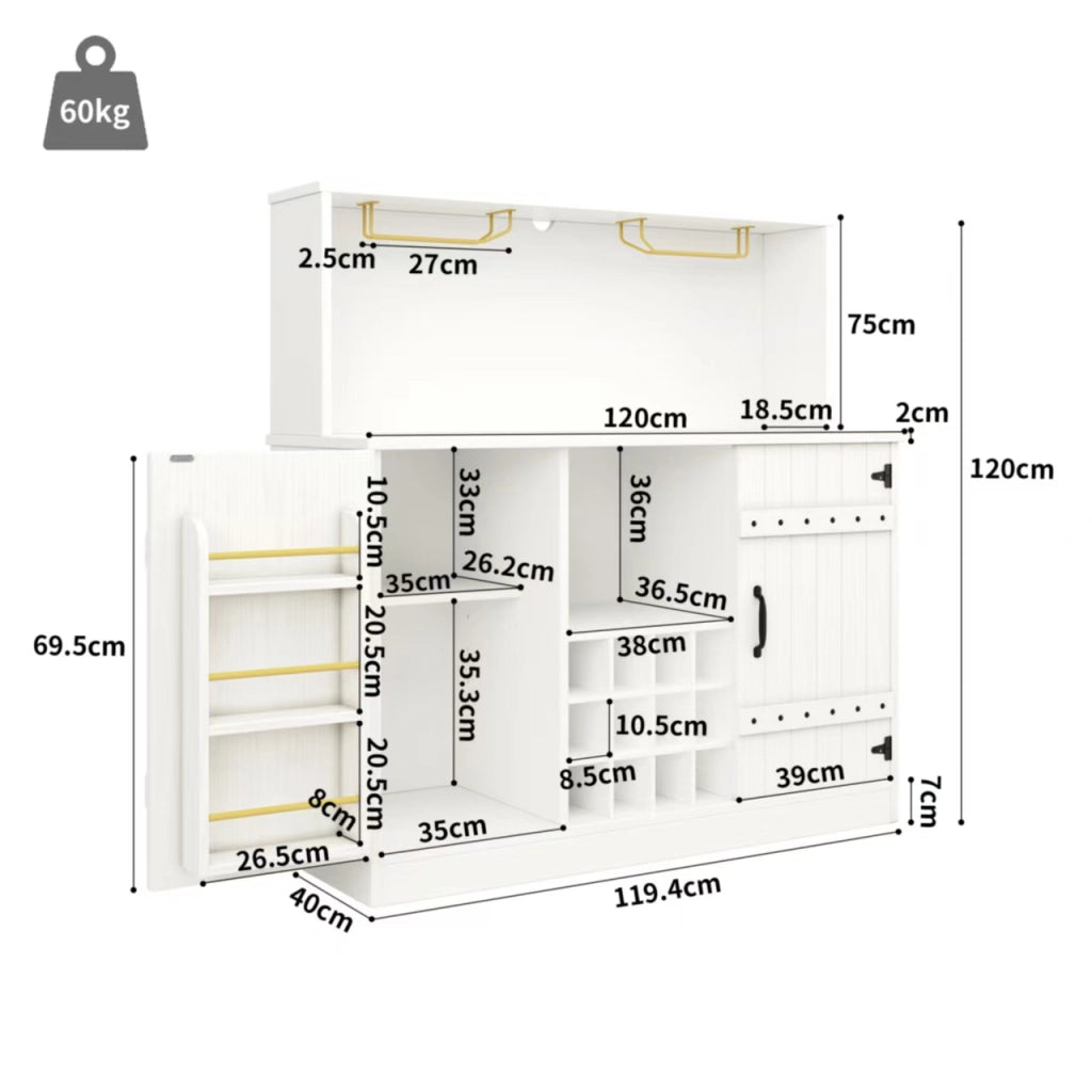 Credenza ¨C MINIMAL ¨C Bianco con Decoro Nero, Legno, Divisorio, 120x40x120