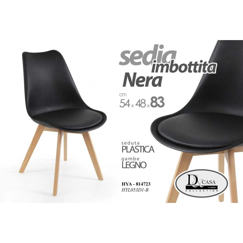4x Sedia moderna soggiorno studio nera imbottita piedi legno
