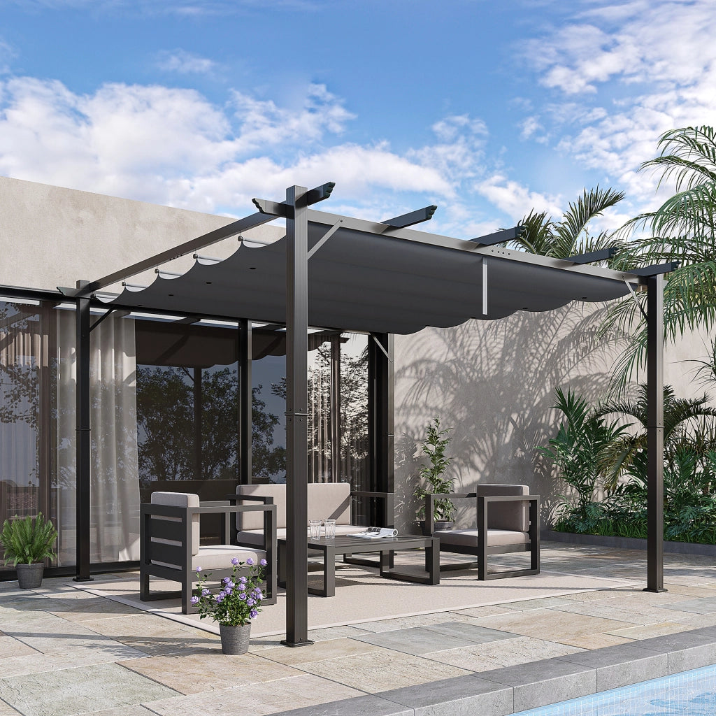 Pergola 3x3 m con tetto retrattile ¨C zephmum ¨C grigio scuro alluminio