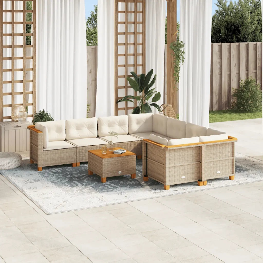 Set Divano da Giardino 9 pz con Cuscini Beige in Polyrattan 3261775