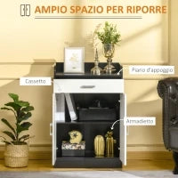Mobiletto con Cassetto di Legno, con Ripiano Regolabile, Mobiletto da Cucina Salvaspazio, Soggiorno e Anticamera, in Legno MDF, 60x40x90cm, Bianco e Nero