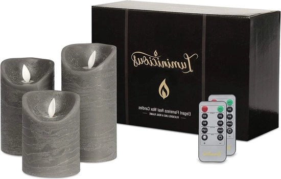 Candela a LED con Fiamma Vibrante Grigia - Fiamma Sfumata Flickerante - Candela Elettrica a Batterie - Flicker Realistico - Fiamma Mobili - 2 Comandi a Distanza e Timer - Decorazione di Arredamento Residenziale