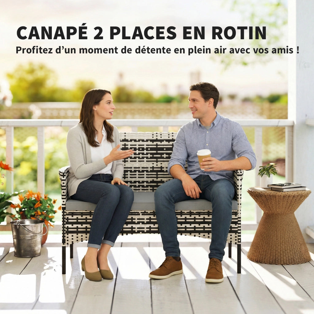 Divano 2 posti giardino in polyrattan con cuscini ¨C zephmum ¨C 115x63x85 cm grigio chiaro