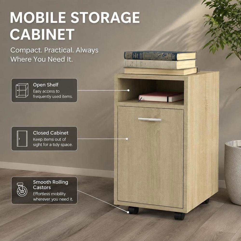Side Cabinet With Wheels, Sonoma Oak, 33x38x60 Cm