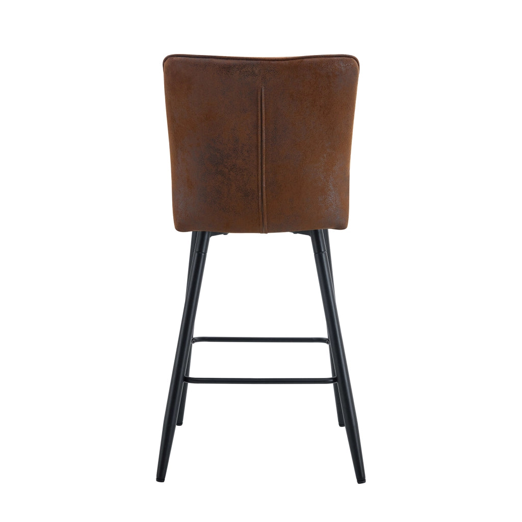 Sgabello da Bar Set da 2 con Schienale Ergonomico e Poggiapiedi, in Tessuto e Metallo, Marrone e Nero