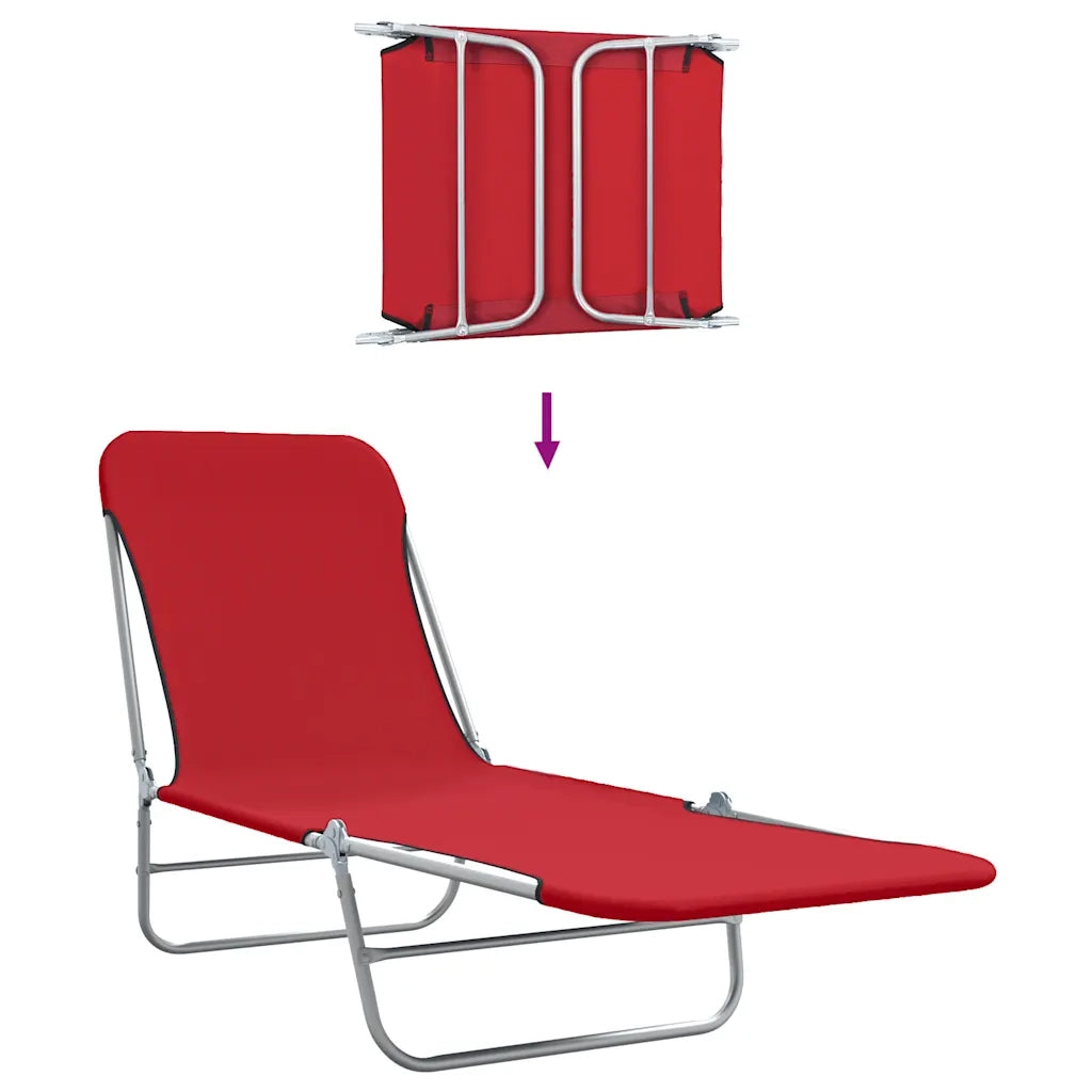 Lettini Prendisole Pieghevoli 2 pz in Acciaio e Tessuto Rosso 44301