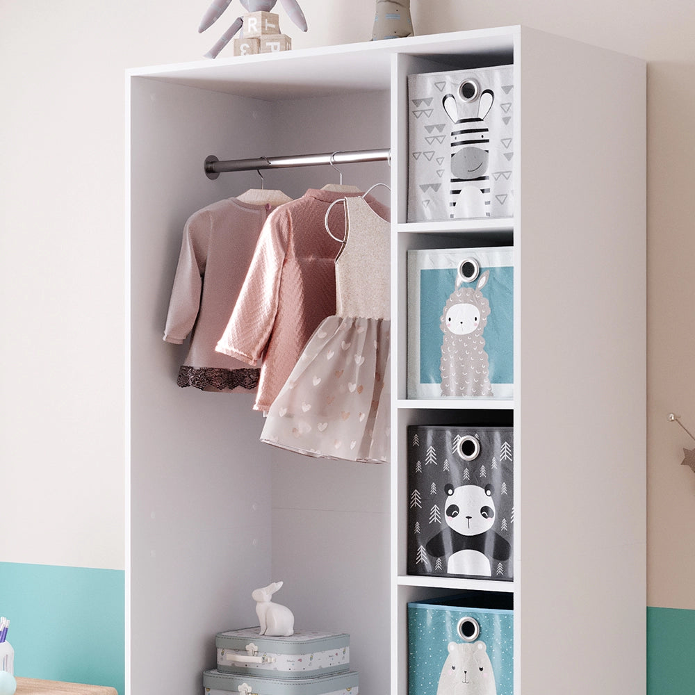 Vicco Guardaroba per bambini Bianco 100 x 200 cm con 2 cassetti e cassette pieghevoli