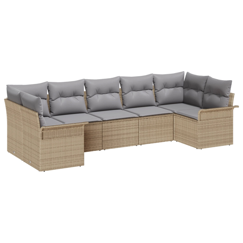 Set Divano da Giardino  7 Pezzi con Cuscini Beige Rattan di Polietilene