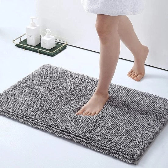 Tappeto di bagno antiscivolo in microfibra chenille, assorbente e alta densità - 50 x 80 cm, grigio chiaro