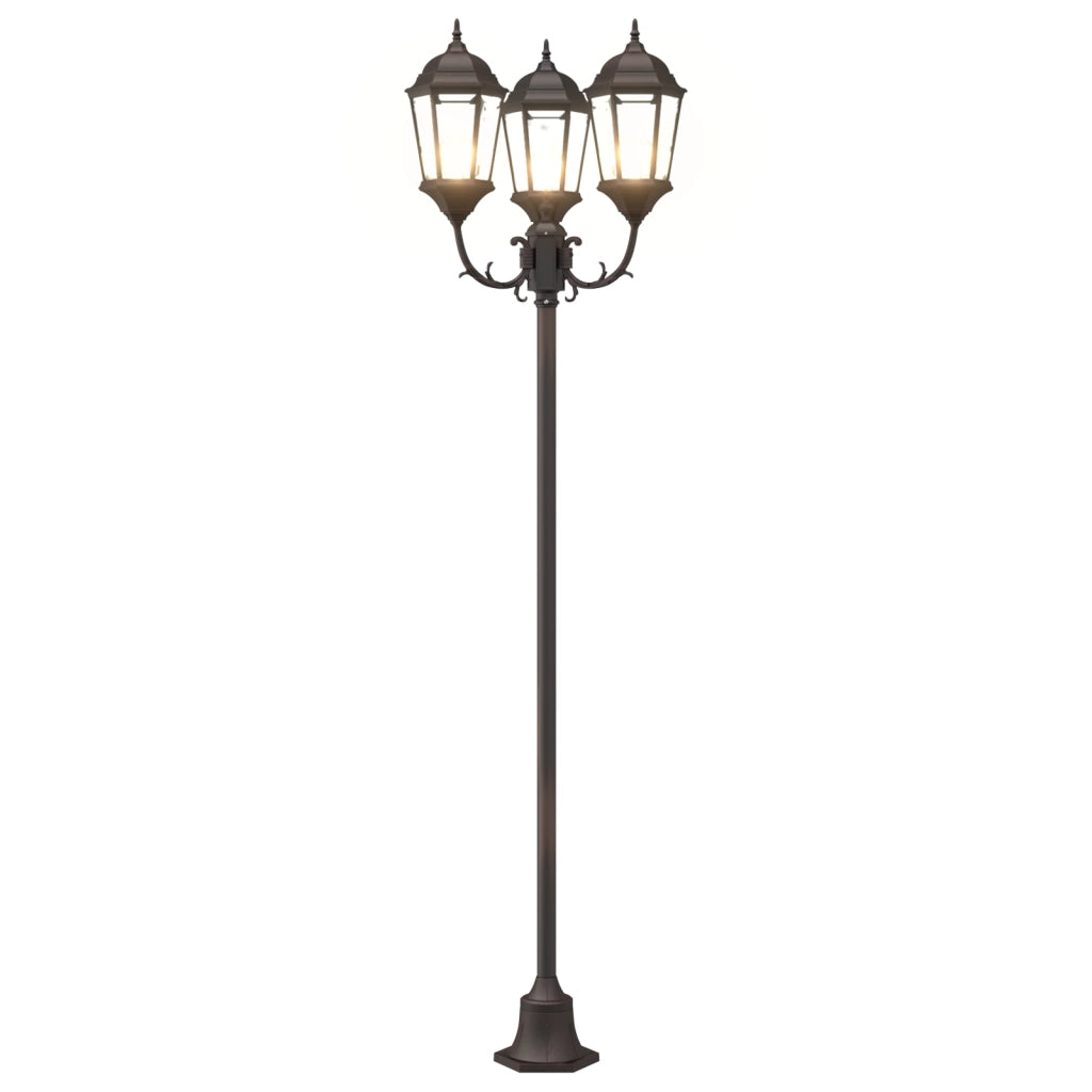 Palo da Giardino  con 3 Lampade E27 Bronzo 220 cm Alluminio