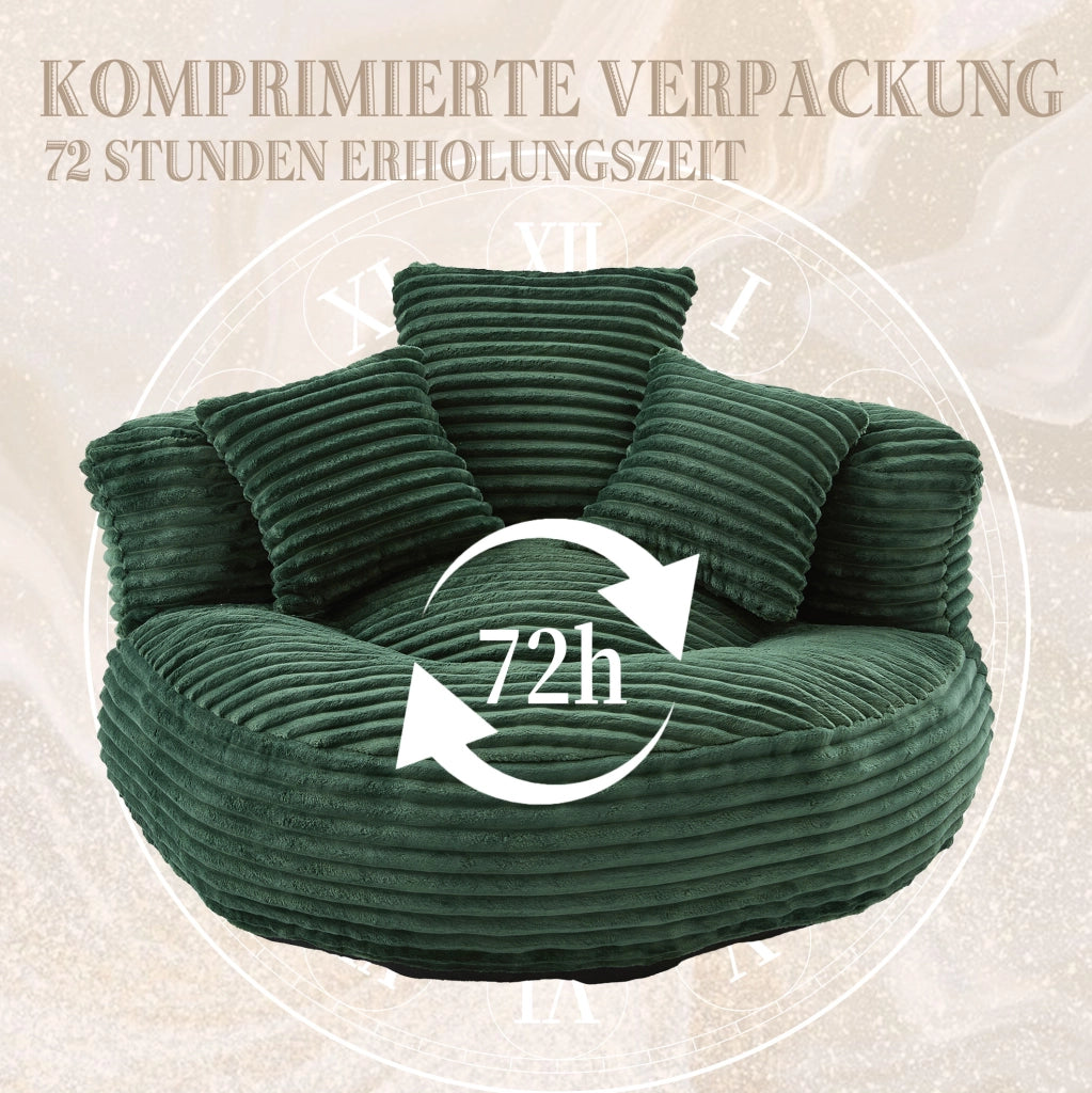 Poltrona sacco in velluto a coste smeraldo 108x108x52 cm