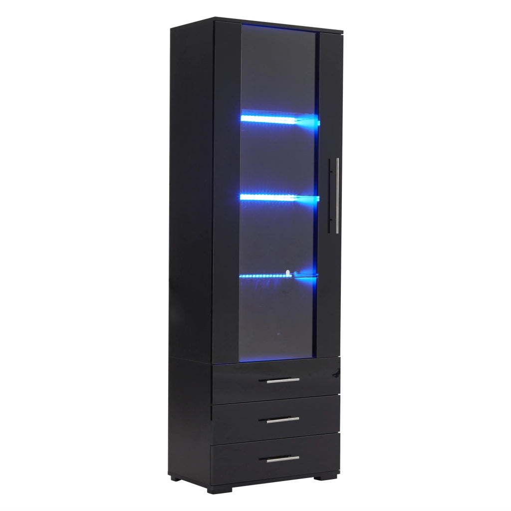 Vetrina Espositiva Nera in MDF con Luci LED e 3 Cassetti 60x35x180 cm