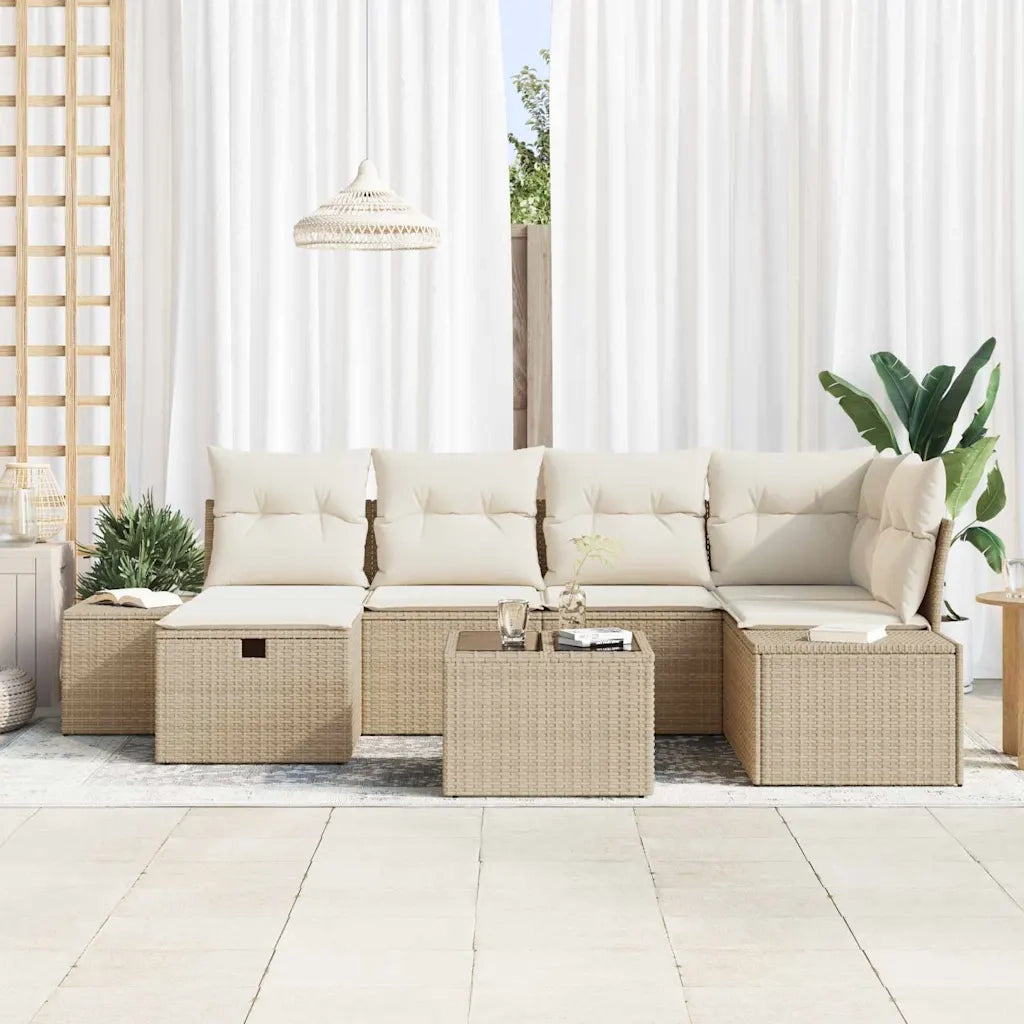 Set Divano da Giardino con cuscino 7 pcs Beige polyrattan