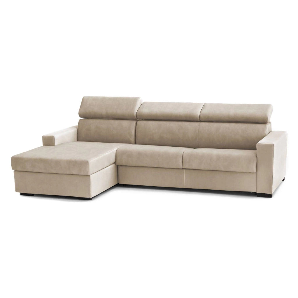 Alibabah, Divano Letto con Penisola Sfoderabile Made in Italy, 280x95 cm Beige