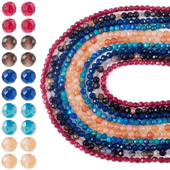Collana con pietre dure 825 pezzi - Saffier/Rubino/Aventurina/Aga e Lapislazzuli - 2-2,5 mm - Tagliato - Per creare gioielli DIY - 5 fili