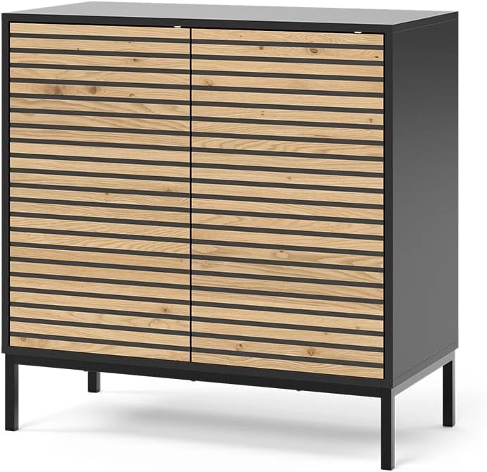 Credenza Eliza, Nero/quercia, 80 x 81.2 cm con 2 ante, Meccanismo push-to-open e superficie facile da pulire