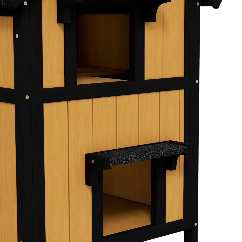Casetta per gatti da esterno in legno, 2 piani, tetto impermeabile, 96 x 65 x 85,5 cm, gialla